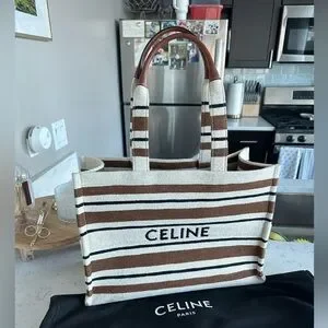◆Celine◆LARGE CABAS THAIS IN STRIPED TEXTILE WITH TRIOMPHE Women's Large cabas Thais in striped textile with celine